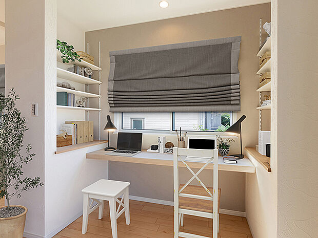 【3LDK】TAKI HOUSEでは働き方の変化に対応するテレワークスペースのある家を提案。在宅ワークに使えるテレワークスペースを積極的に取り入れています。カウンタータイプになっているので、心地の良い椅子を置いてリモート会議や資料を揃えての作業に適しています。働き方改革やライフスタイルの多様化、在宅勤務が浸透し始めた社会。「住まい」の重要性は増し、進化に対応した住まいを提供しています。
また、書斎や趣味のスペースとして利用するほか、お子様の勉強机にもなるのでリビング学習としてのご利用にも最適です。