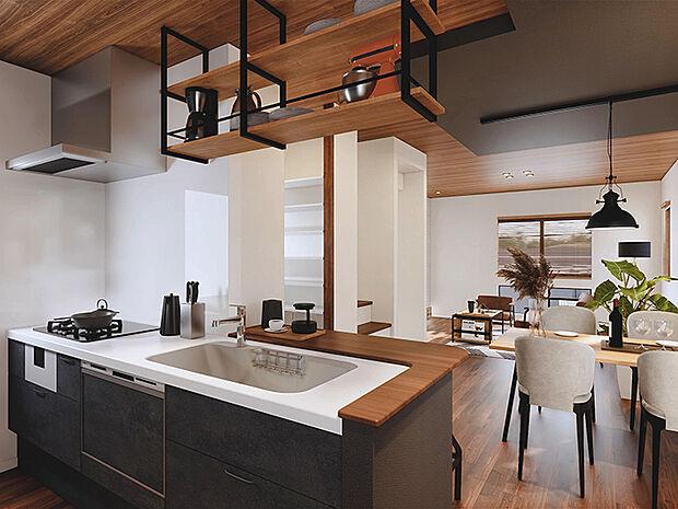 【-】セミオープンの対面キッチン。仕切りがないの開放感がありますね。家族やゲストと料理をしながら、又は洗い物や片付けをしながら会話ができます。できたての料理をすぐにテーブルへ運べるのも嬉しいですね。
機能性とデザイン性を兼ね備えた食洗機を標準装備！時間・水道代の節約ができ、手が荒れず、お肌やネイルも守ります。高温度で洗うので油汚れもしっかり落とせて便利。コスパのよい優秀家電です。
多くの時を刻むリビング。何気なく過ぎる時間でさえも上質な１ページとなる快適な空間です。