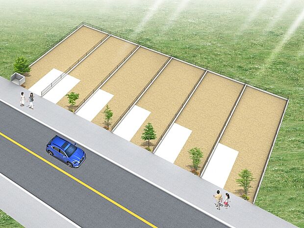 区画図・鳥瞰パース　全6邸のみの新築プロジェクト。暮らしやすさを考えた設計で、永く住み続けられる住空間。