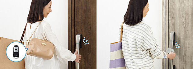 【スマートキー】毎日使う玄関ドアをもっと便利に快適に。
カギ穴を見せない高い防犯性と便利な機能を両立した新世代ドアキーシステム「スマートコントロールキー」を搭載したこれからの
“新しい玄関ドア＝スマートドア”が、毎日の快適・安心を支えます。
