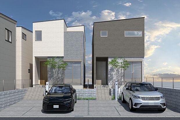 ■CGイメージパース／（右から）1号地、2号地外観パース■
（建物未完成のためイメージパースです）