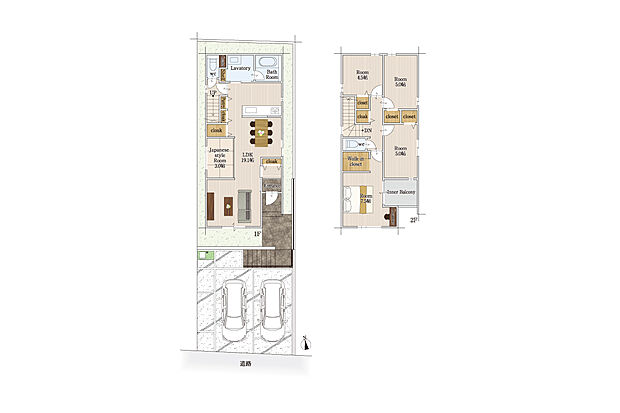 【4LDK】建物面積にはインナーバルコニー4.14ｍ2を含む。