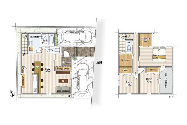 【3LDKS】建物面積にはインナーバルコニー6.63ｍ2を含む。
