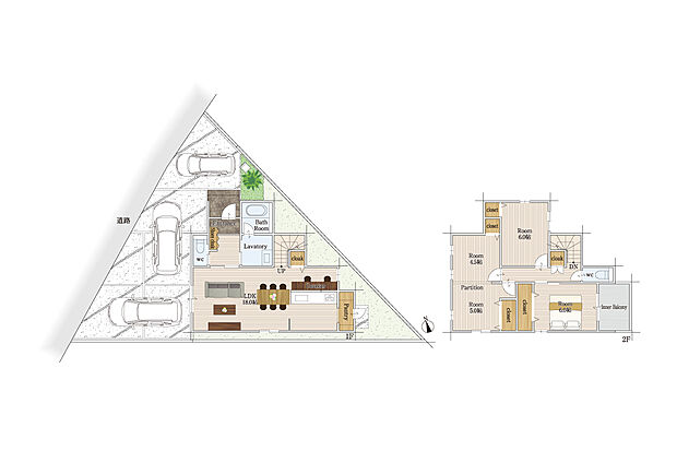 【3LDK】建物面積にはインナーバルコニー2.48ｍ2を含む。