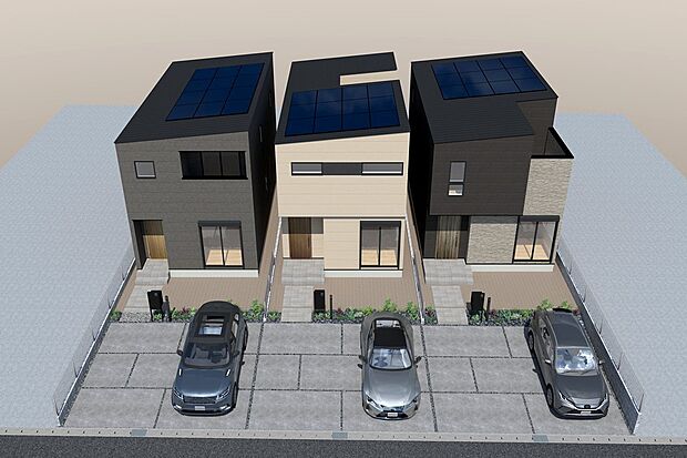 【■CGイメージパース/(左から)1号地、2号地、3号地■】(建物未完成のためイメージパースです)