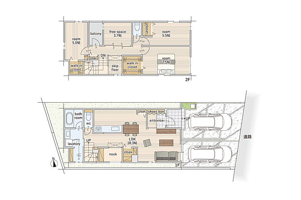 【3LDK】建物面積にはポーチ部分0.74m2を含む。