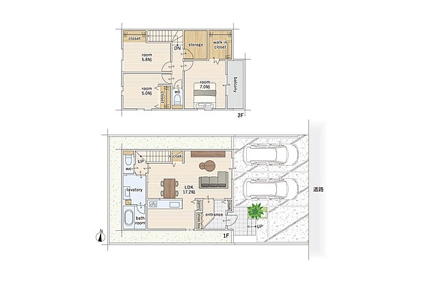 【3LDKS】建物面積にはインナーバルコニー1.66ｍ2を含む。