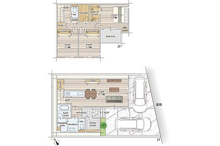 建物面積にはポーチ部分2.39ｍ2、インナーバルコニー部分1.24ｍ2を含む。 