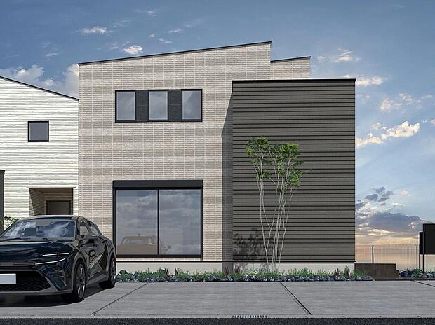■CGイメージパース/2号地外観パース■（建物未完成のためイメージパースです）　おしゃれでスタイリッシュな、デザイン性の高い邸宅。南向きで陽当り良好です。