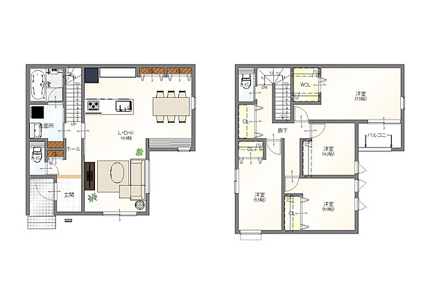 【物プラン例(1号地)】建物価格1,850万円、建物面積108.83m2(建物面積にはポーチ、インナーバルコニー部分4.27m2を含む。)※AVANTIAで建築・請負契約をした場合の参考価格です。
