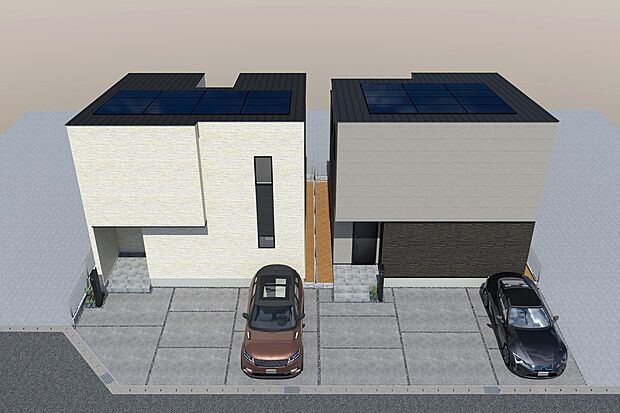 【連棟鳥瞰イメージパース(右側5号地、左側6号地)】
脱衣所やパントリー等、それぞれ魅力が異なるオリジナルの間取り。