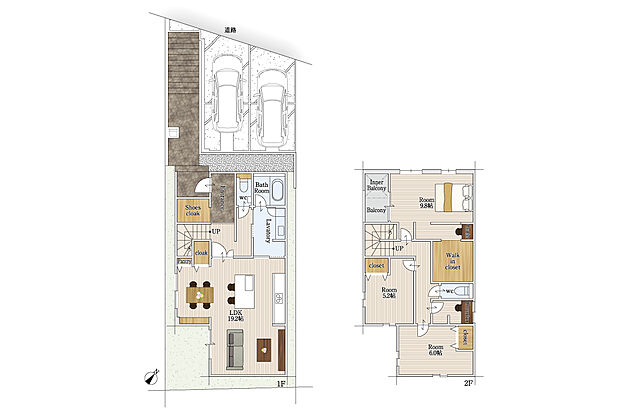 【3LDK+S(書斎)】建物面積にはインナーバルコニー1.25m2を含みます。