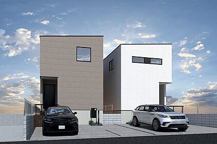 外観連棟イメージパース(左側1号地、右側2号地)