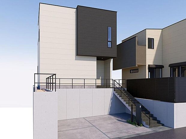 【完成予想図(外観)】3号地 開放感あふれるワイドバルコニー付き