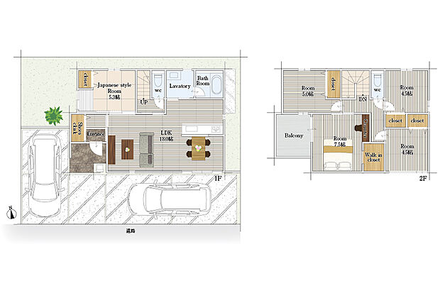 【4LDK】子供が遊んだりお昼寝をしたりできるリビングから繋がる和室。
7.5帖の主寝室はリモートワークにも最適なカウンター付きです。