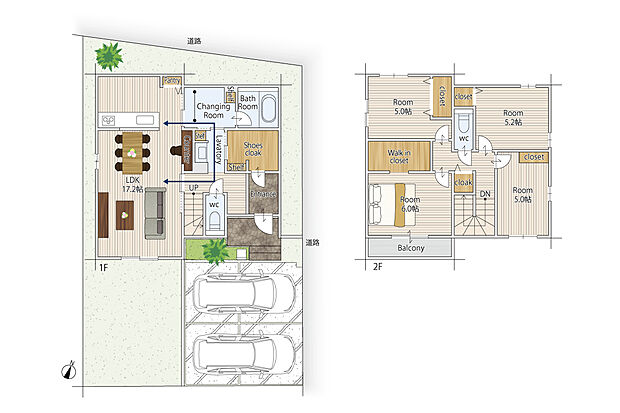 【4LDK】玄関を入るとウォークスルー型のSCL。
中には収納棚と可動棚があり、SCLの先には洗面所！
帰宅後すぐに手洗いうがいが可能となっております。