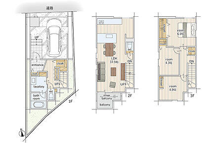建物面積にはインナーバルコニー2.48m2、ふかし壁部分0.38m2を含む 