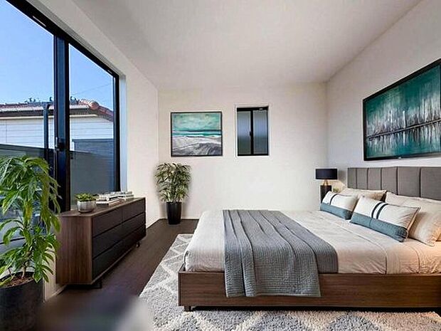 南向きの主寝室は採光も明るく風通し共に良好です。ダブルベッドのサイズのベッドを配置しても十分な広さを確保できる寝室です♪※こちらはCGなどで画像生成したイメージ画像となります。