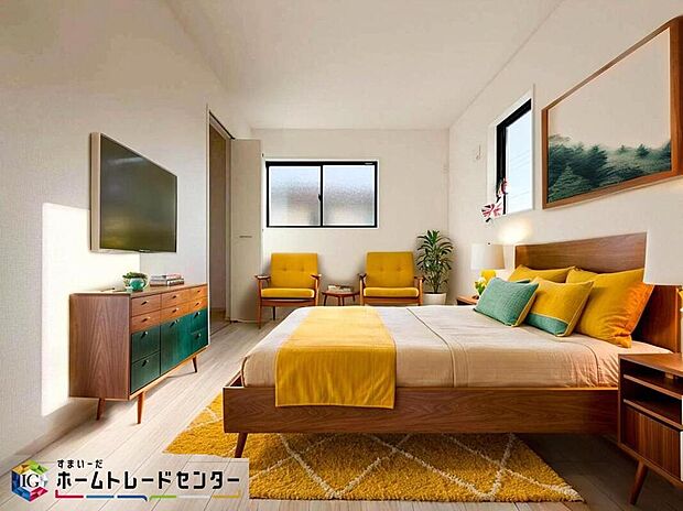 南向きの主寝室は採光も明るく風通し共に良好です。ダブルベッドのサイズのベッドを配置しても十分な広さを確保できる寝室です♪※こちらはCGなどで画像生成したイメージ画像となります。