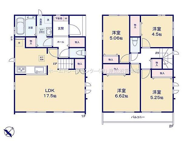 家族との対話も弾むリビング階段♪2階に4部屋確保しており一人一人のプライベート空間を確保しやすい間取りプラン♪