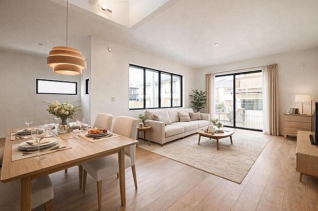 家族みんなが揃う場所だからこそ一番に陽当たりを考慮し明るくゆったりとくつろげる場所として設計しております。※こちらはCGで画像生成したイメージ画像になります。家具などは付いておりません。