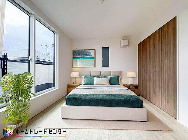 【ベッドルーム】南向きの主寝室は採光も明るく風通し共に良好です。ダブルベッドのサイズのベッドを配置しても十分な広さを確保できる寝室です♪※こちらはCGなどで画像生成したイメージ画像となります。
