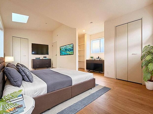 【ベッドルーム】南向きの主寝室は採光も明るく風通し共に良好です。ダブルベッドのサイズのベッドを配置しても十分な広さを確保できる寝室です♪※こちらはCGなどで画像生成したイメージ画像となります。