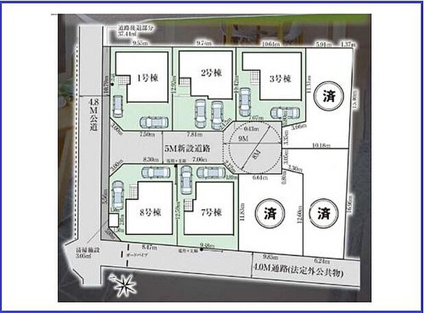 【全体区画図】◎全棟カースペース2台分♪
◎長期優良認定住宅♪
◎敷地面積36坪以上♪