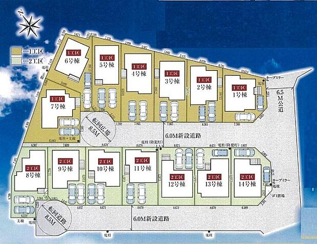 【全体区画図】美しい緑と良好な住環境が守られてきたこの街に、凛とした空気を醸す住宅街【松が丘】。穏やかな空気の流れる落ち着いた住環境です。ぜひ、現地へ足をお運びいただき実際の環境・陽当たりをご確認下さい。