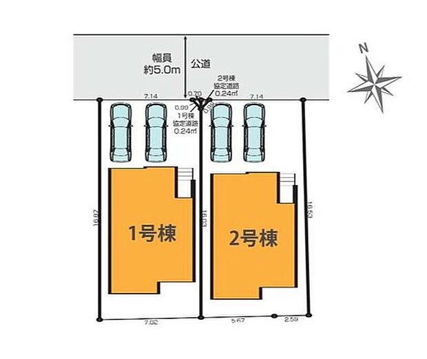 【区画図】■カースペース並列2台可能♪駐輪スペースとしても◎
■前面道路は交通量少なめの5m道路。お車の駐車も楽々です。