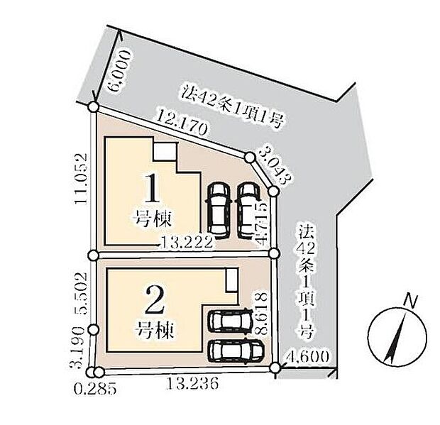 【全体区画図】◎お車2台分の並列駐車が可能♪(車種による)
◎長期優良認定住宅♪