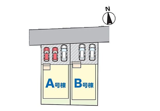 【全体区画図】カースペース並列で2台以上可能♪ご夫婦で1台ずつ所有出来ますね♪