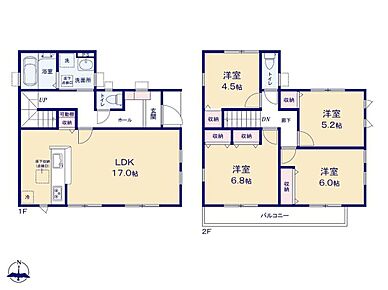 折上げ天井の開放的な17帖LDK！対面キッチンからはリビング全体を見渡せます♪全居室に収納を完備しておりますので、居室の全空間を有効活用出来ます◎南向きバルコニーでお洗濯も快適♪ 