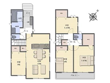 ☆南東向きの明るい住まい☆隣り合う洋室を開放すれば、ひときわ広々とした空間になるリビングダイニング。主寝室にはウォークインクローゼットを完備！増えがちな衣類やバッグなどを効率よく収納できます。 