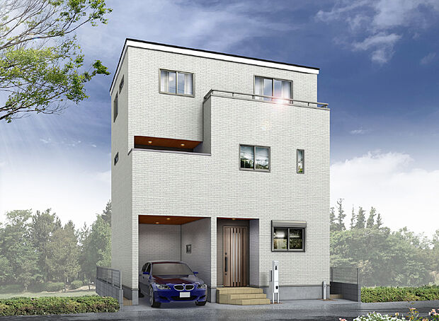 【完成予想外観パース】
ヘーベルパワーボードで仕上げた外観は、重厚感がありながらも美しく、安心感と上品さを感じられる住まいです。