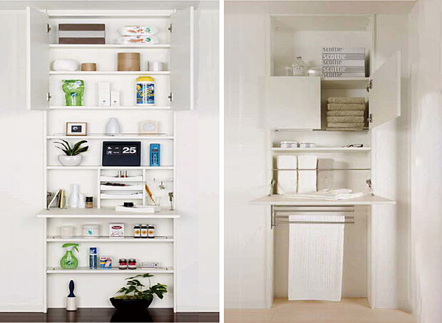 【【埋め込み収納】】本来壁となっている箇所を有効活用!
標準で「リビングプラン」か「パウダールームプラン」のどちらかをお付けできます。