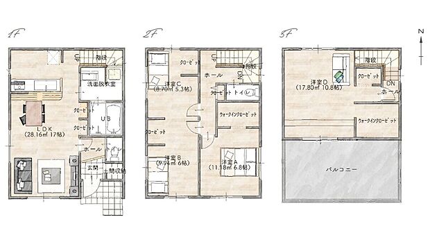 【参考プラン】建物プラン例B(SL)
建物価格2513万円、建物面積116.34m2(35.11坪)
※資材高騰により価格が変動する場合がございます。