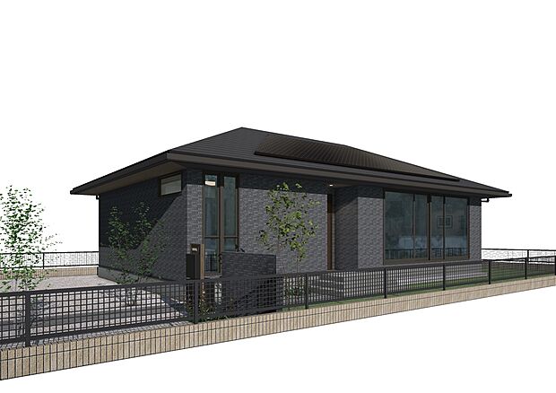 タイルの質感が邸宅感ある平屋の住まいです。太陽光3.696kw搭載した省エネ住宅。