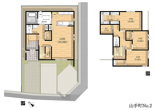 【区画No.2 平面図】■延床面積104m2(31.46坪)、建物価格2610万円(税別) ※建物価格には外構、屋外給排水工事、その他諸経費は含まれません ■プラン例は一例です。お客様のご要望に合わせ、専門知識、経験豊富な建築士がプランをご提案いたします。