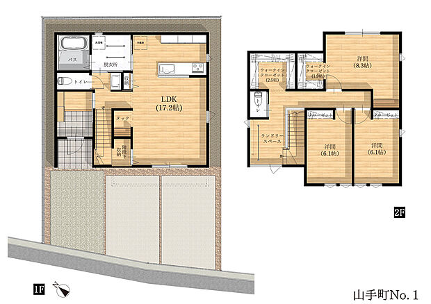 【区画No.1 平面図】■延床面積110m2(33.27坪)、建物価格2680万円(税別) ※建物価格には外構、屋外給排水工事、その他諸経費は含まれません ■プラン例は一例です。お客様のご要望に合わせ、専門知識、経験豊富な建築士がプランをご提案いたします。