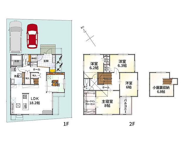 【5LDK+小屋裏収納（固定階段付）】ZEH住宅／UA値＝0.49／長期優良住宅認定／全館調湿空調DESICA HOME AIR／太陽光発電7.39kW／蓄電池7.4kW／耐震等級3＋制震装置TRCダンパー／高気密・高断熱住宅／省エネ基準適合／フラット35s対応／オール電化／エコキュート／駐車2台可
