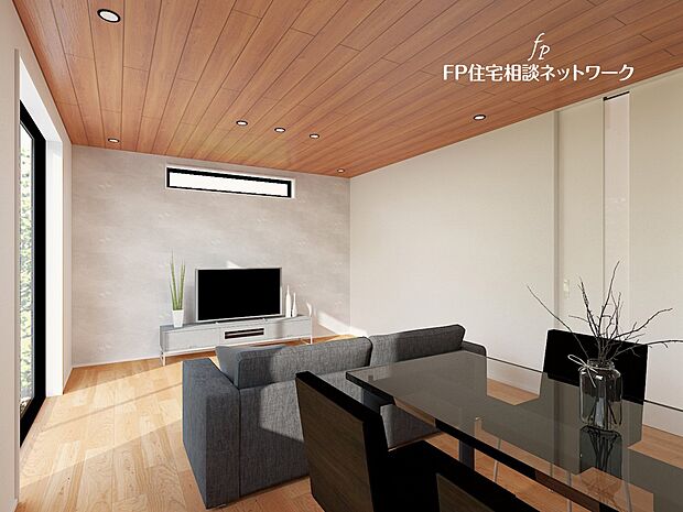 （4号棟　内観イメージパース）想像以上の質感が訪れる者の心を離さない。フローリング素材、窓の配置、壁面タイル、カラーバランス、どれをとってもワンランク上の仕上がり。