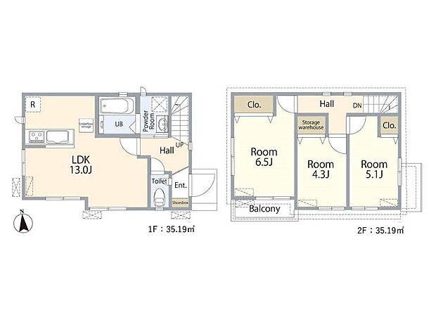 3LDK、土地面積86.75m2、建物面積70.38m2