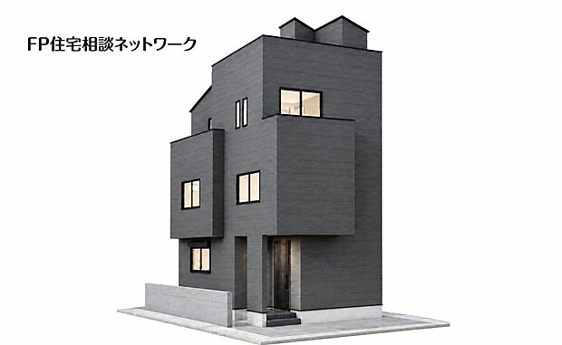 完成予想イメージ：黒を基調としたモダンで高級感あふれるデザイナーズ住宅。広々としたルーフバルコニーを採用し、開放的な暮らしを実現。シンプルで飽きのこない外観は、美しく映える住まいです。