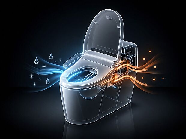 【ウォシュレット】ウォシュレット、暖房便座機能付のトイレです。従来型に比べ節水効果があり、お手入れもしやすいので、家計も家事の負担も軽減してくれます。