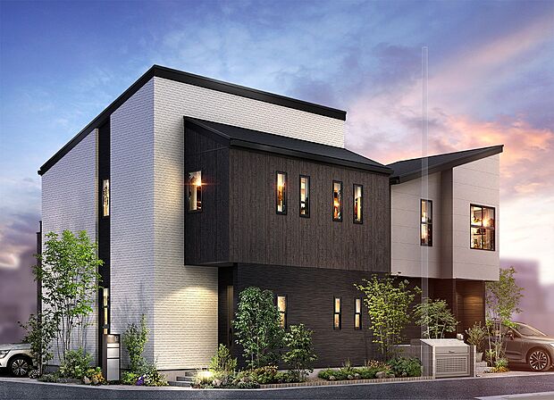 美しい統一感を保ちつつ、それぞれの個性を描く街並み。（1期街並パース）