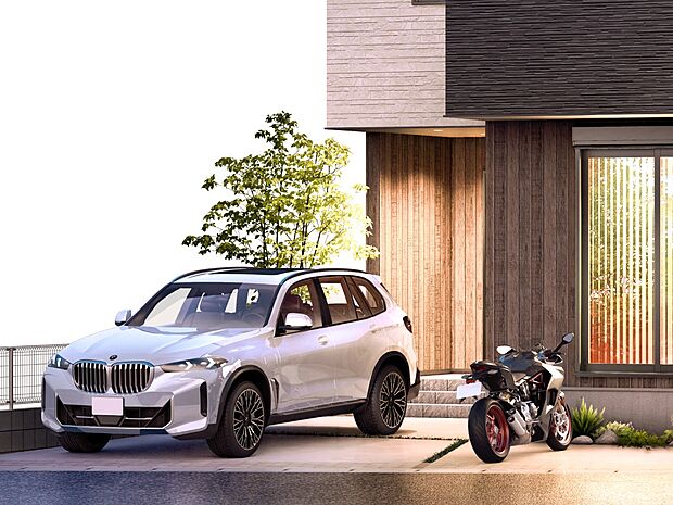 【その他画像】【カースペース】カースペース2台を標準としています。コンクリートと素材を交互にレイアウトしたデザインを施し、車が停まっていない時も美観を保ちます。※号地により2台目は軽自動車対応となります。