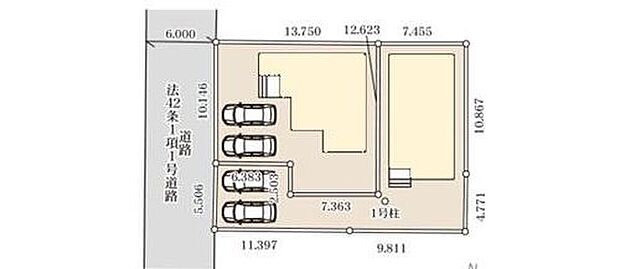 【区画図】カースペースは2~3台分ご用意しております