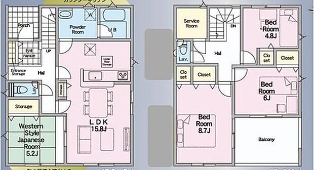 【4LDK+S】ご家族が集うLDKは広々15.8帖!
雨でも安心のルーフバルコニー♪