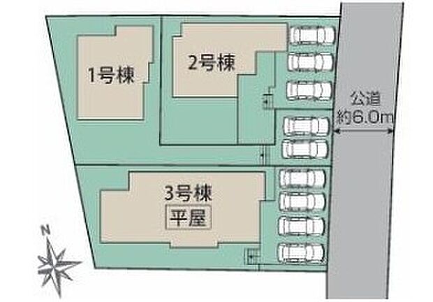 【全体区画図】カースペースは2~3台分ご用意しております
